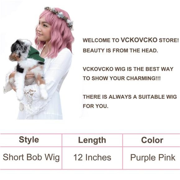 Pastel WavyWig With AirBangs Women's Short Bob Purple Pink Curly Shoulder Length - Picture 5 of 6